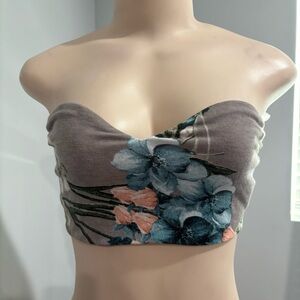 Floral Strapless Top - Gray and Blue